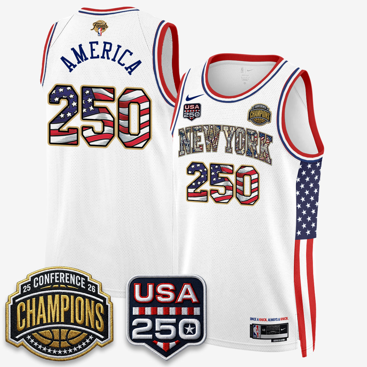 NYK 2026 NBA Eastern Conference Champions x Fourth of July Vapor Jersey - Stitched-NQD
