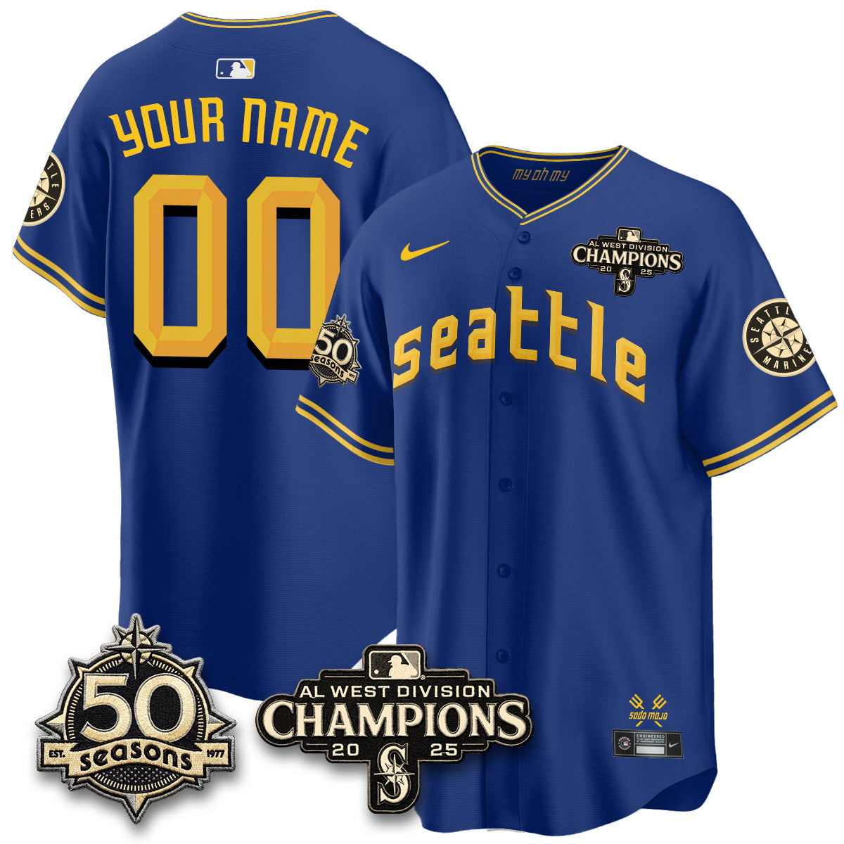 SEA Vapor Premier Custom Limited Jersey - 50th Anniversary & AL West Division Champions - Steelheads Community Funds - Stitched-NQD