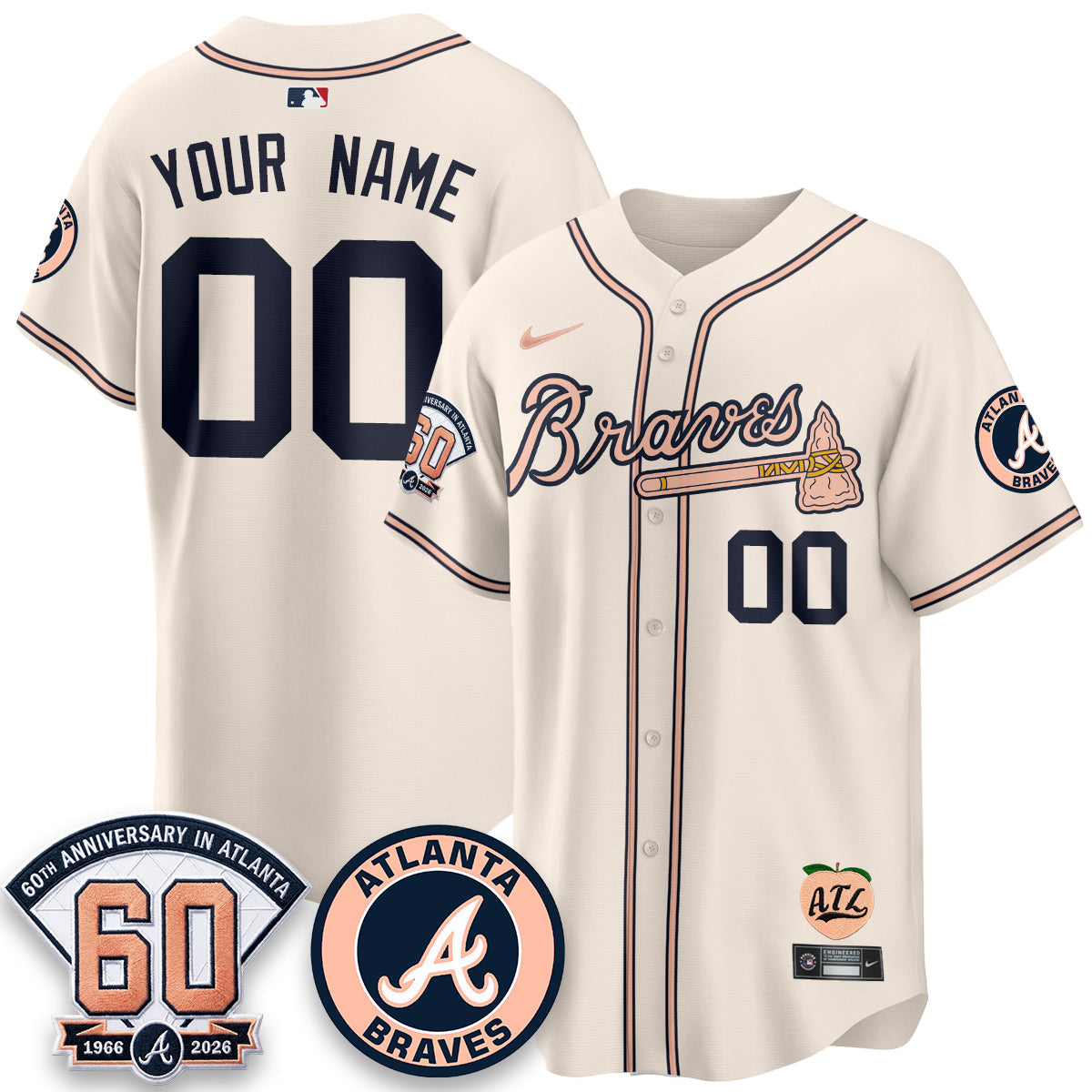 ATL 60th Anniversary Peach Edition Vapor Premier Limited Custom Jersey - All Stitched-DMQ