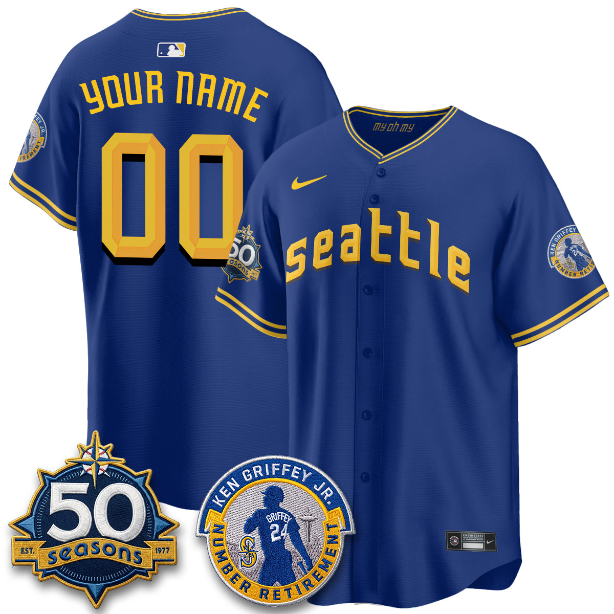 SEA Ken Griffey Jr. Patch Vapor Premier Limited Custom Jersey - All Stitched