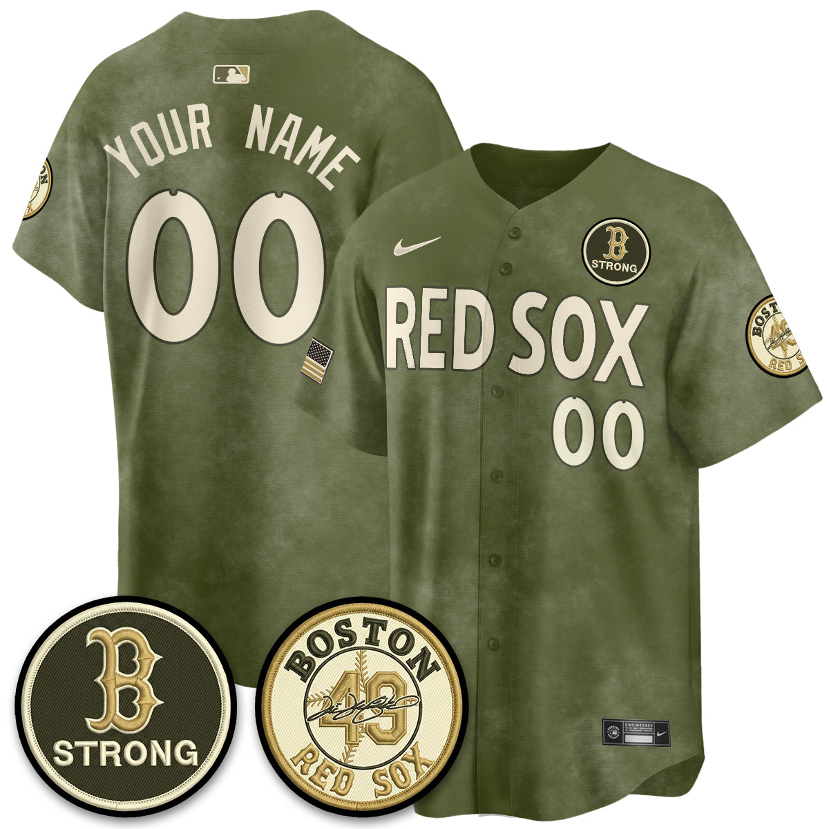 BOS New Era Olive 2026 Armed Forces Day Custom Jersey - Stitched-NQD