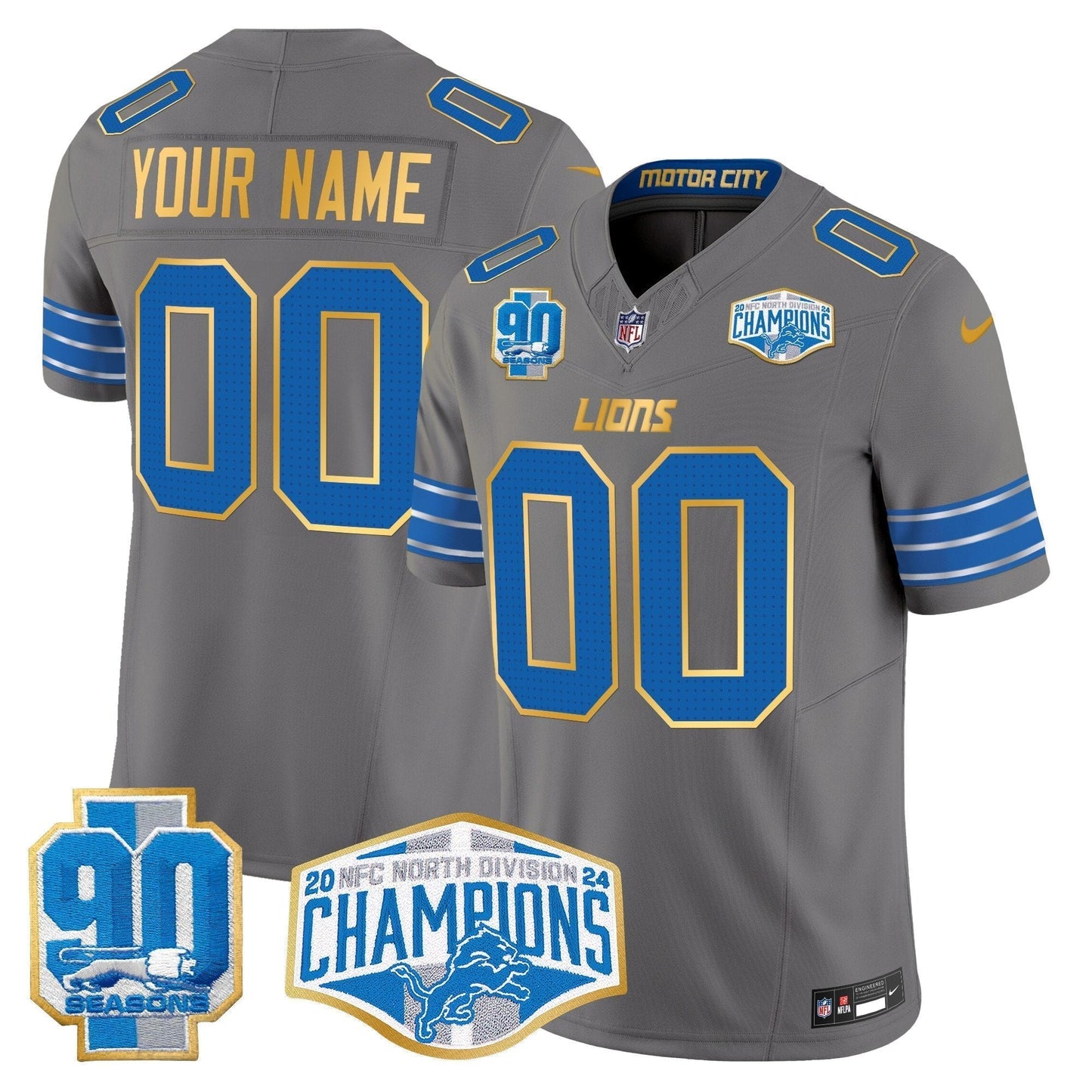DET 2024 NFC North Division Champions Patch Gold Trim Vapor Limited Custom Jersey - Stitched-NQD
