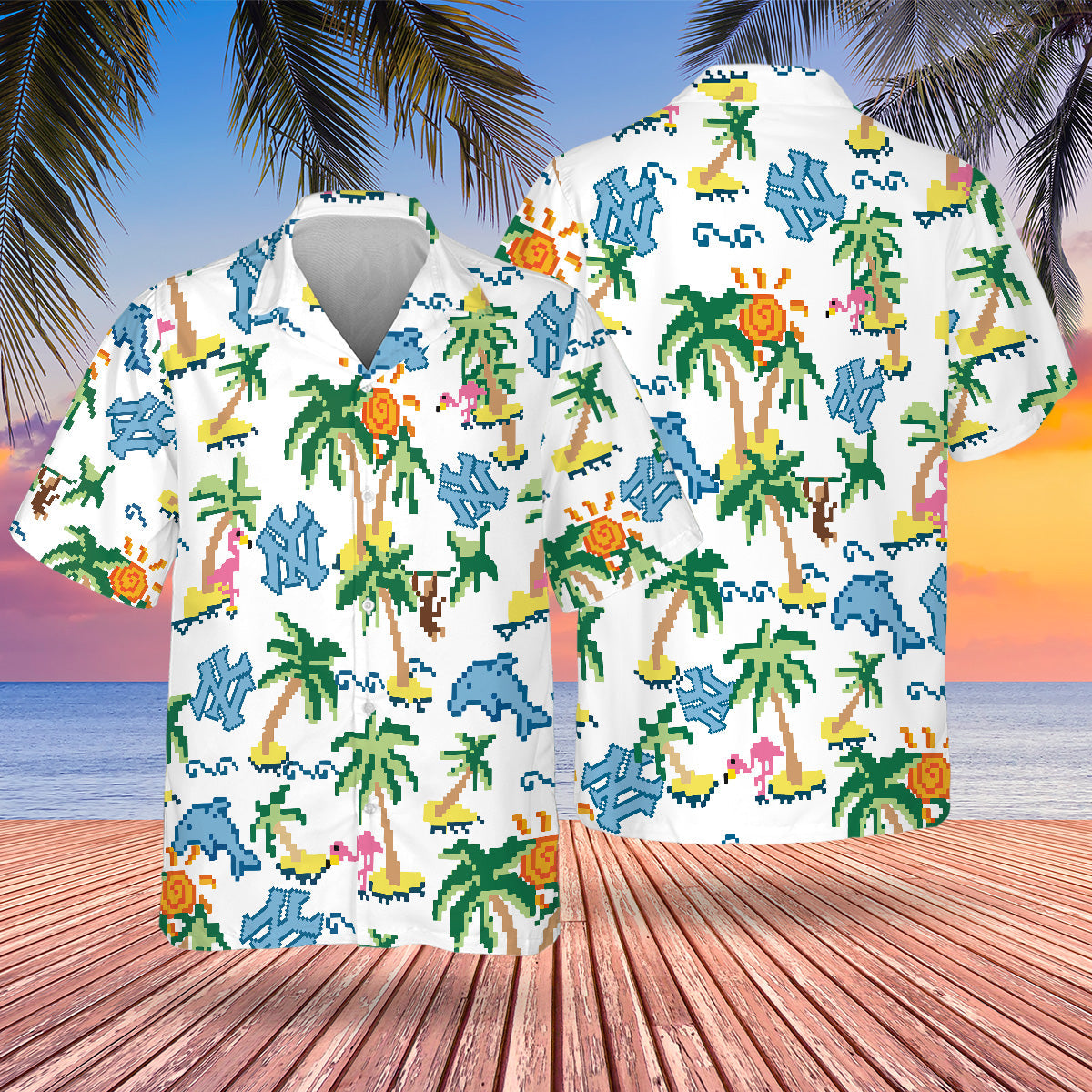 NYY Pixel Hawaiian Design Button Shirt-NQD