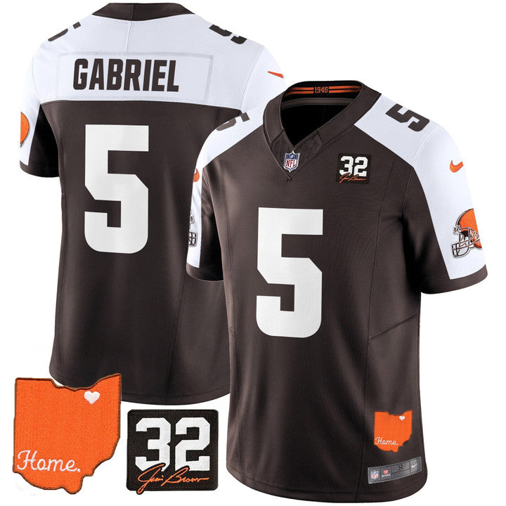 Browns #32 Jim Brown Memorial & Home Patch Vapor Limited Jersey N1 - All Stitched