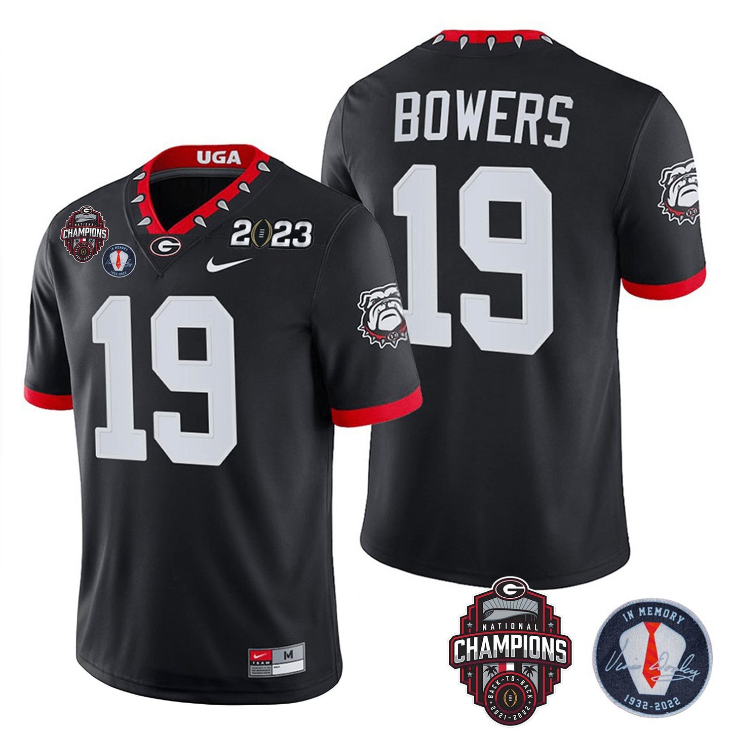 Men's Georgia Bulldogs 2023 Champions & Vince Dooley Patch Jersey - All Stitched