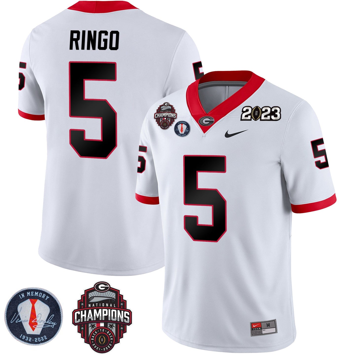 Men's Georgia Bulldogs 2023 Champions & Vince Dooley Patch Jersey - All Stitched