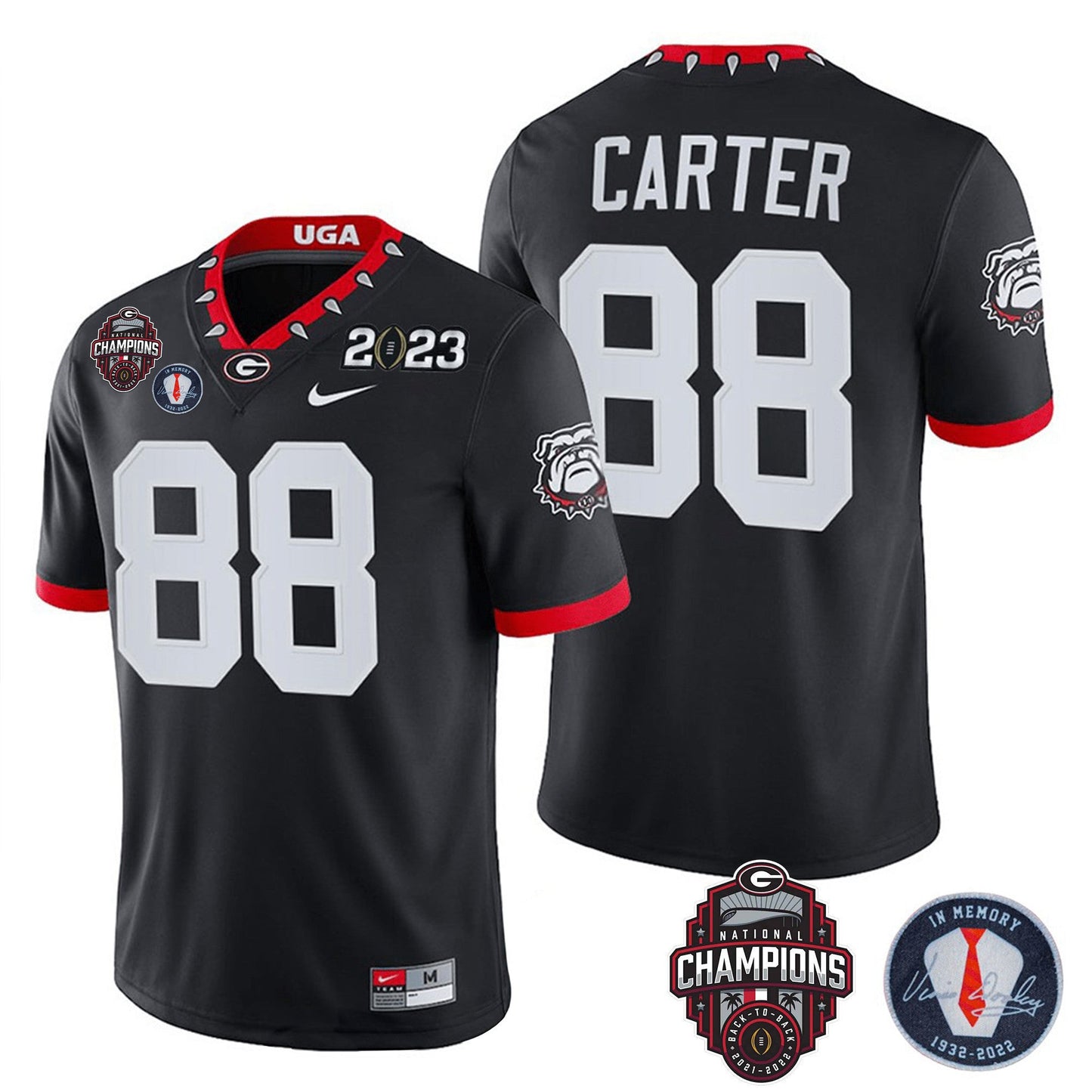 Men's Georgia Bulldogs 2023 Champions & Vince Dooley Patch Jersey - All Stitched