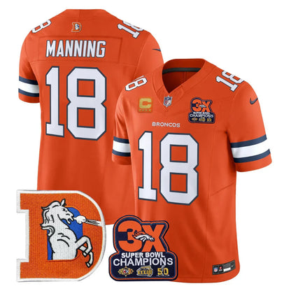 DEN Throwback 3-Times Champions Patch Vapor Limited Jersey - All Stitched