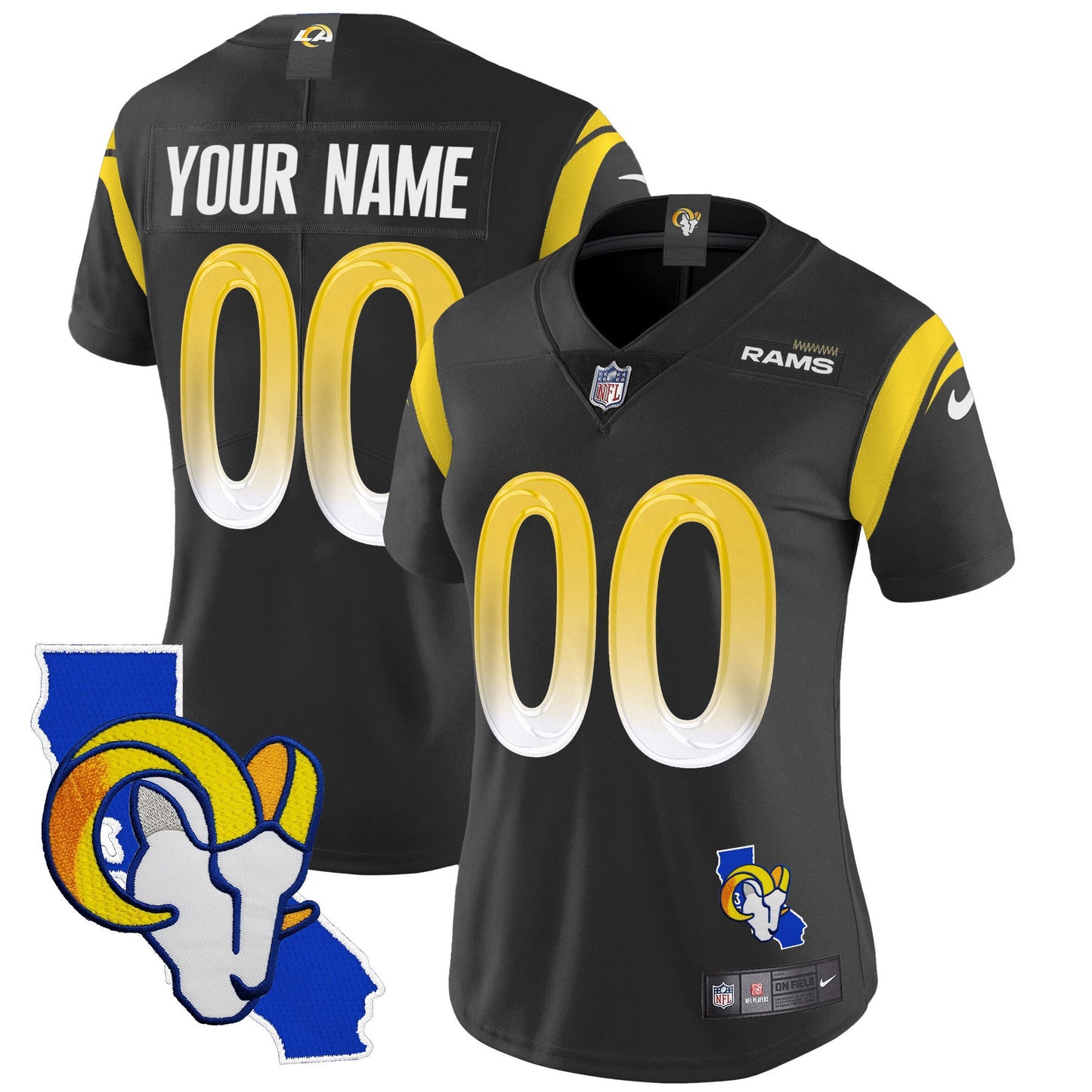 Rams California Patch Vapor Limited Custom Jersey - All Stitched