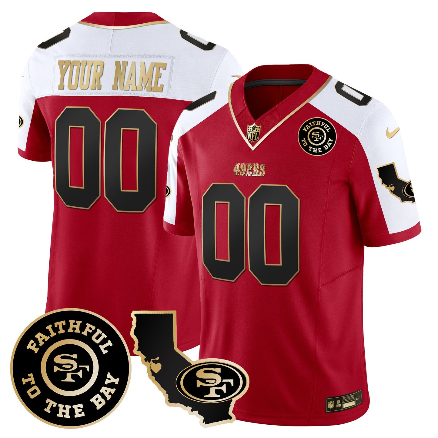 49ers Faithful & California Patch Vapor Custom Jersey - All Stitched