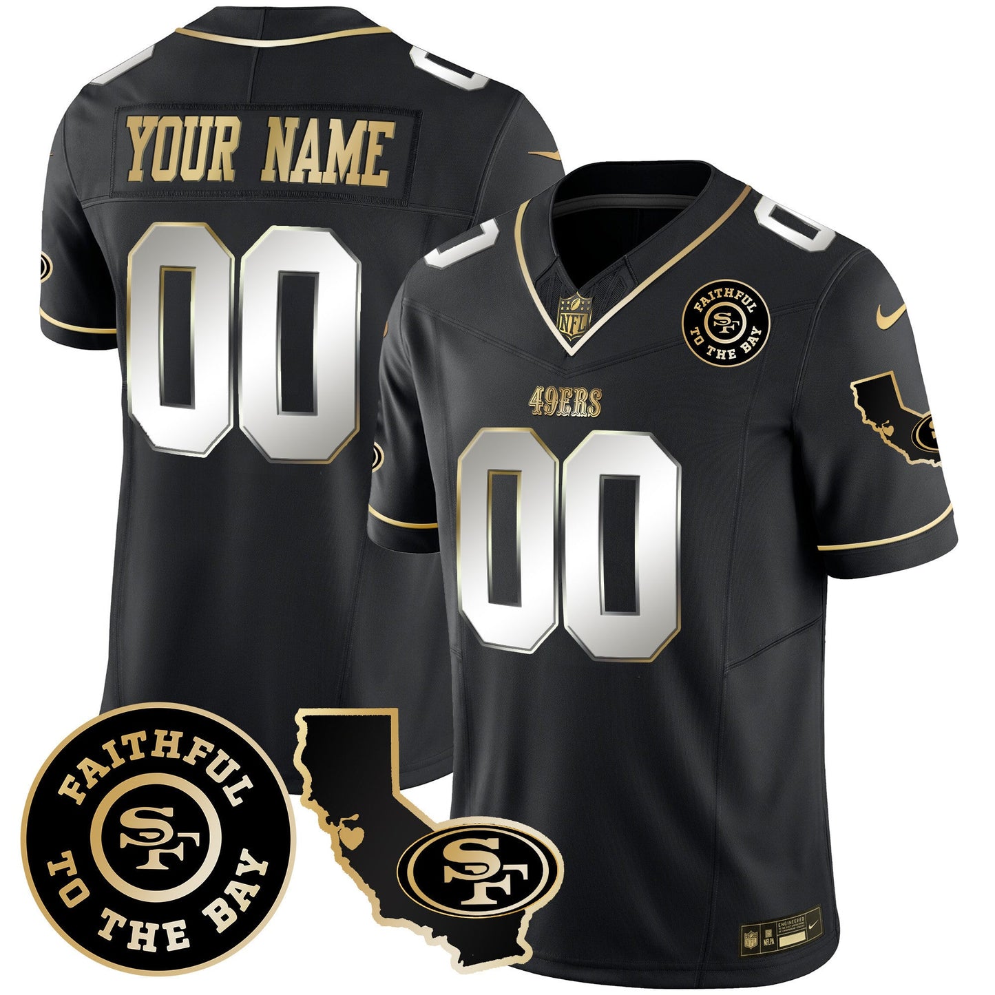 49ers Faithful & California Patch Vapor Custom Jersey - All Stitched