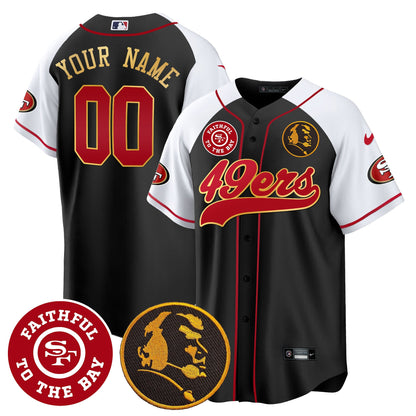 49ers Faithful & John Madden Patch Baseball Gold Trim Custom Jersey - All Stitched