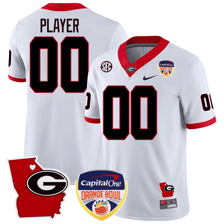 Georgia Bulldogs Georgia State Map & Orange Bowl Patch Custom Jersey - All Stitched
