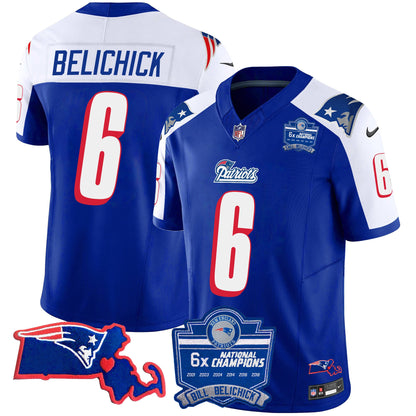 Men's Patriots Bill Belichick 6x Champions Patch Vapor Jersey - All Stitched