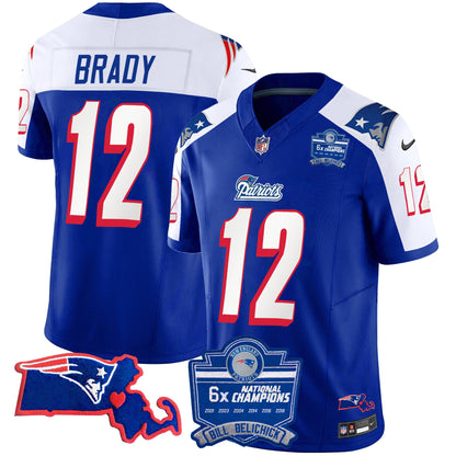 Men's Patriots Bill Belichick 6x Champions Patch Vapor Jersey - All Stitched