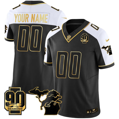 DET 90th Year & Michigan Patch Gold Vapor Custom Jersey - All Stitched