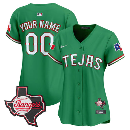 Texas Rangers Mexico Texas Patch Vapor Premier Limited Custom Jersey - All Stitched