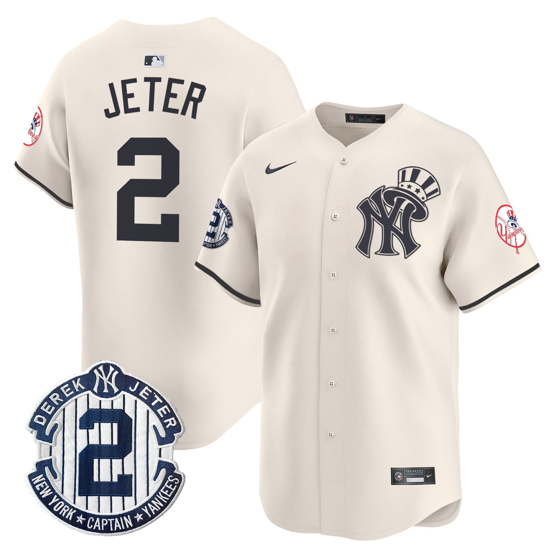 Men's New York Yankees Derek Jeter Patch Vapor Premier Limited Jersey V2 - All Stitched