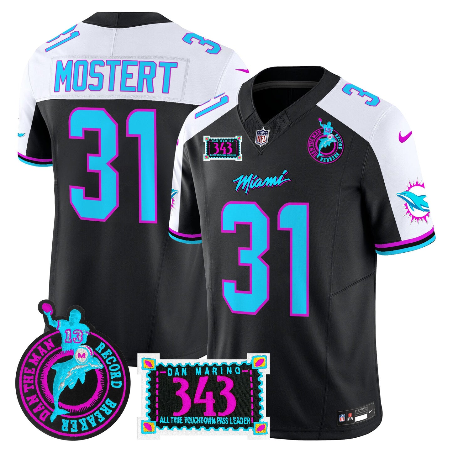 Men's Dolphins "Dan the Man Record Breaker" Patch Vapor Limited Jersey - All Stitched