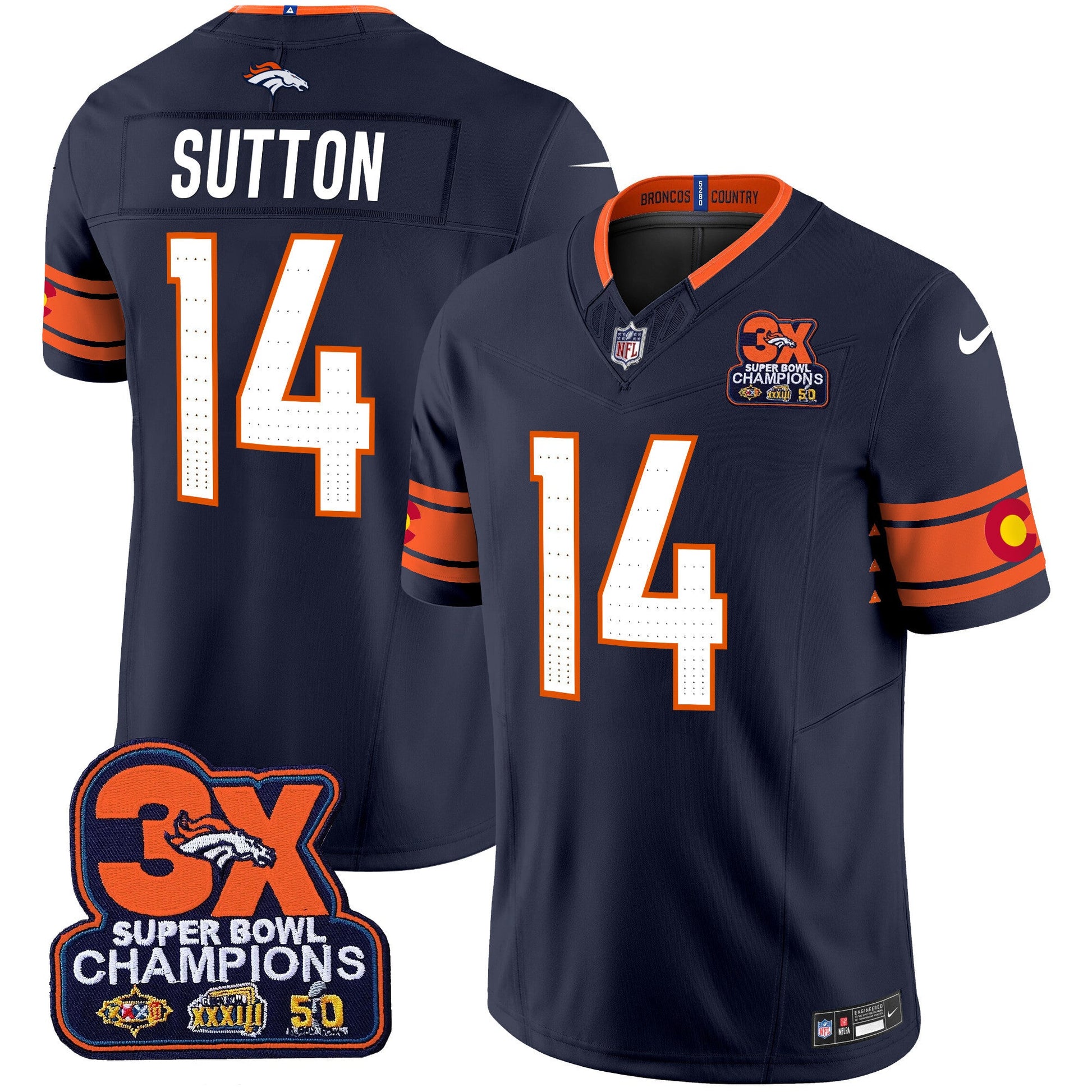 Men's Denver Broncos 3x Patch "Colorado Flag" Vapor Limited Jersey - All Stitched