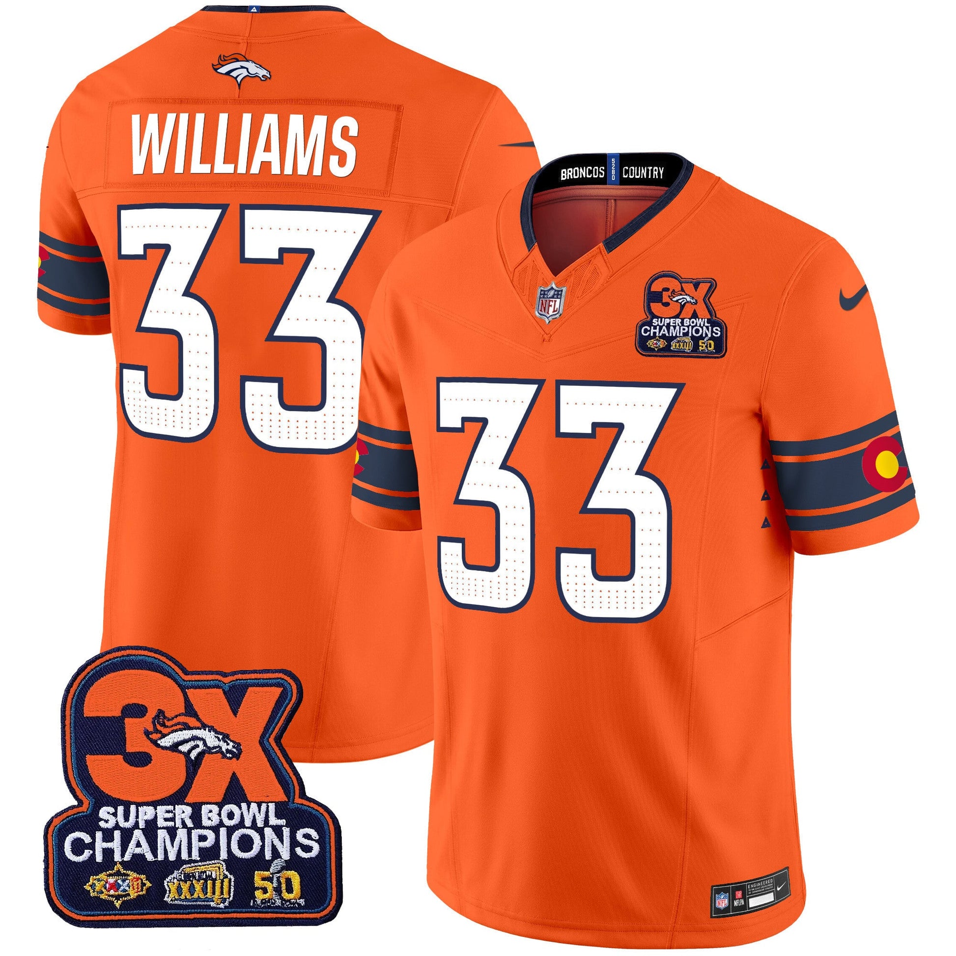 Men's Denver Broncos 3x Patch "Colorado Flag" Vapor Limited Jersey - All Stitched