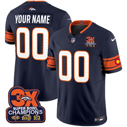 Denver Broncos 3x Patch "Colorado Flag" Vapor Limited Custom Jersey - All Stitched