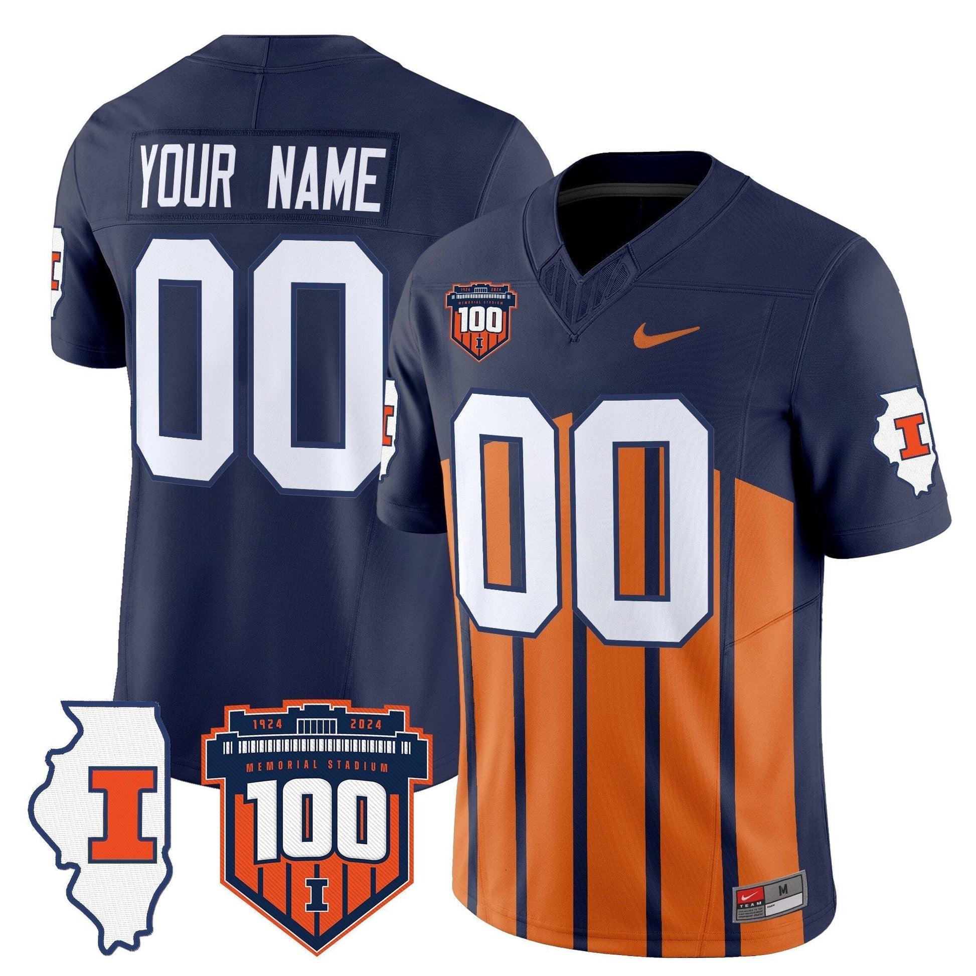 Illinois Fighting Illini 100th Memorial Stadium Patch Vapor Limited Custom Jersey - All Stitched