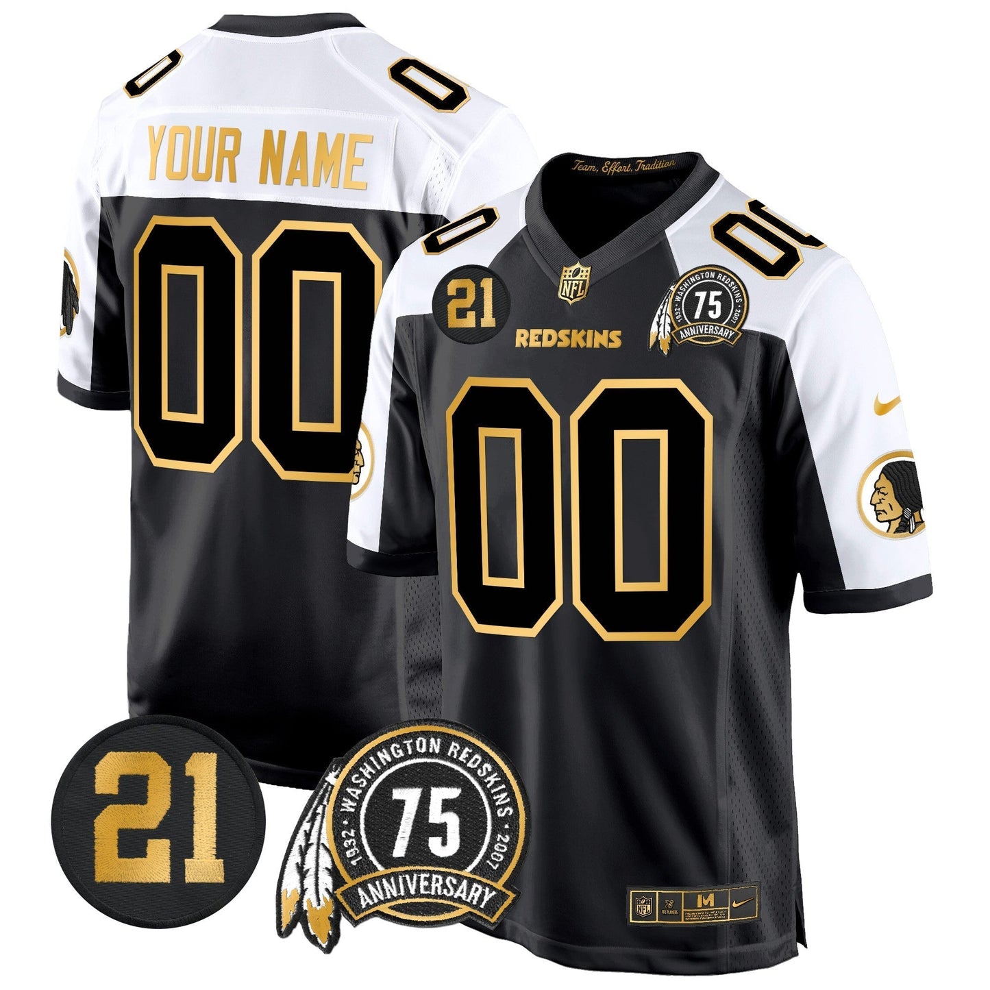 WR 75th & Sean Taylor Patch Gold Game Custom Jersey - All Stitched