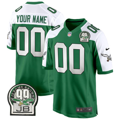 Eagles Jerome Brown Patch Kelly Green Alternate Game Custom Jersey - All Stitched