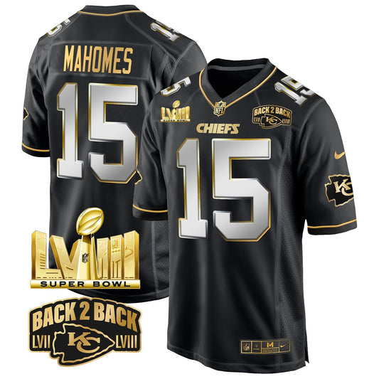 Chiefs Super Bowl LVIII & Back 2 Back Gold Game Jersey - All Stitched