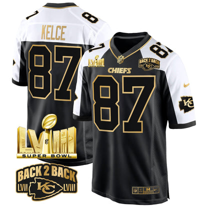 Chiefs Super Bowl LVIII & Back 2 Back Gold Game Jersey - All Stitched