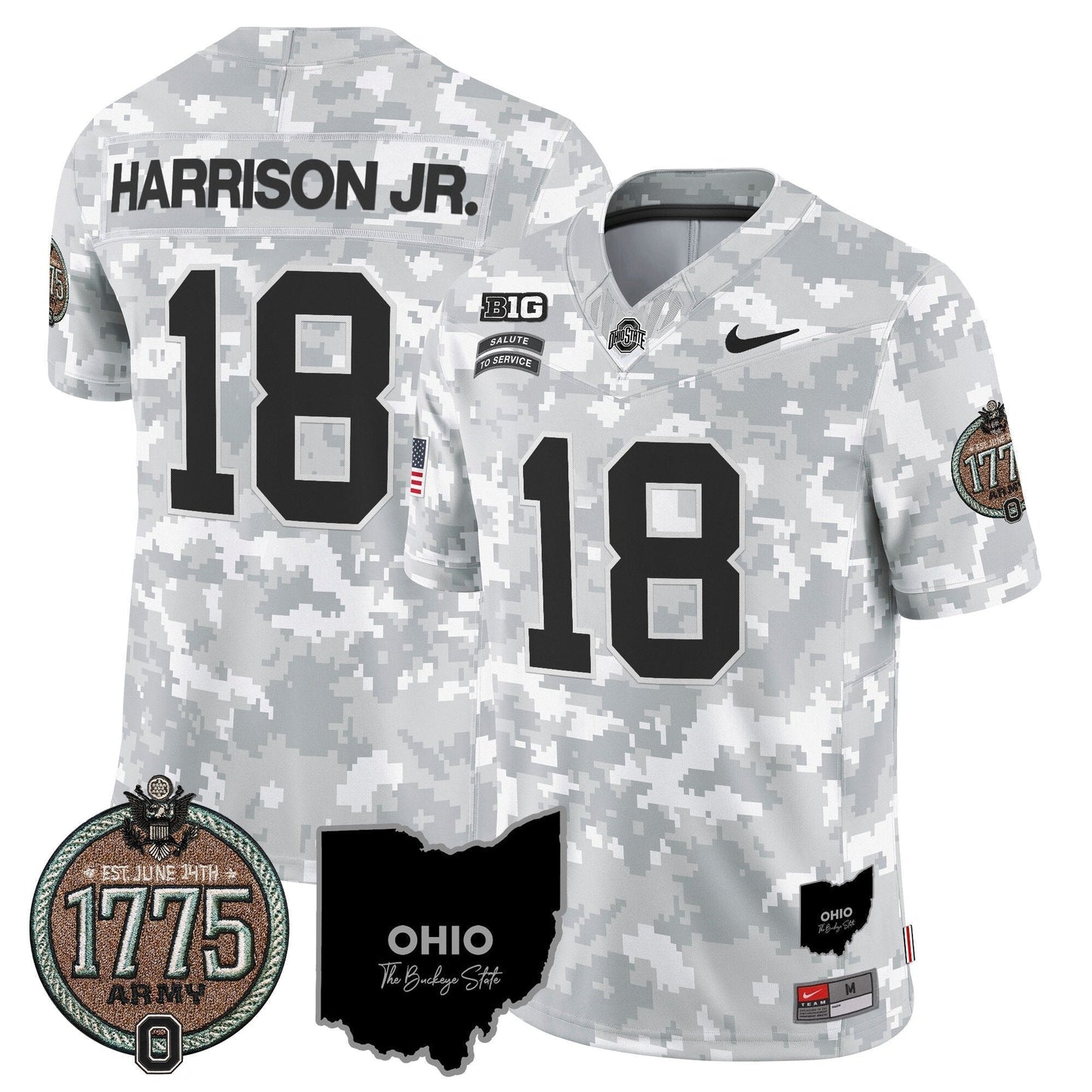 Buckeyes 2024 Salute to Service Establishment Year Patch Vapor Limited Jersey - All Stitched