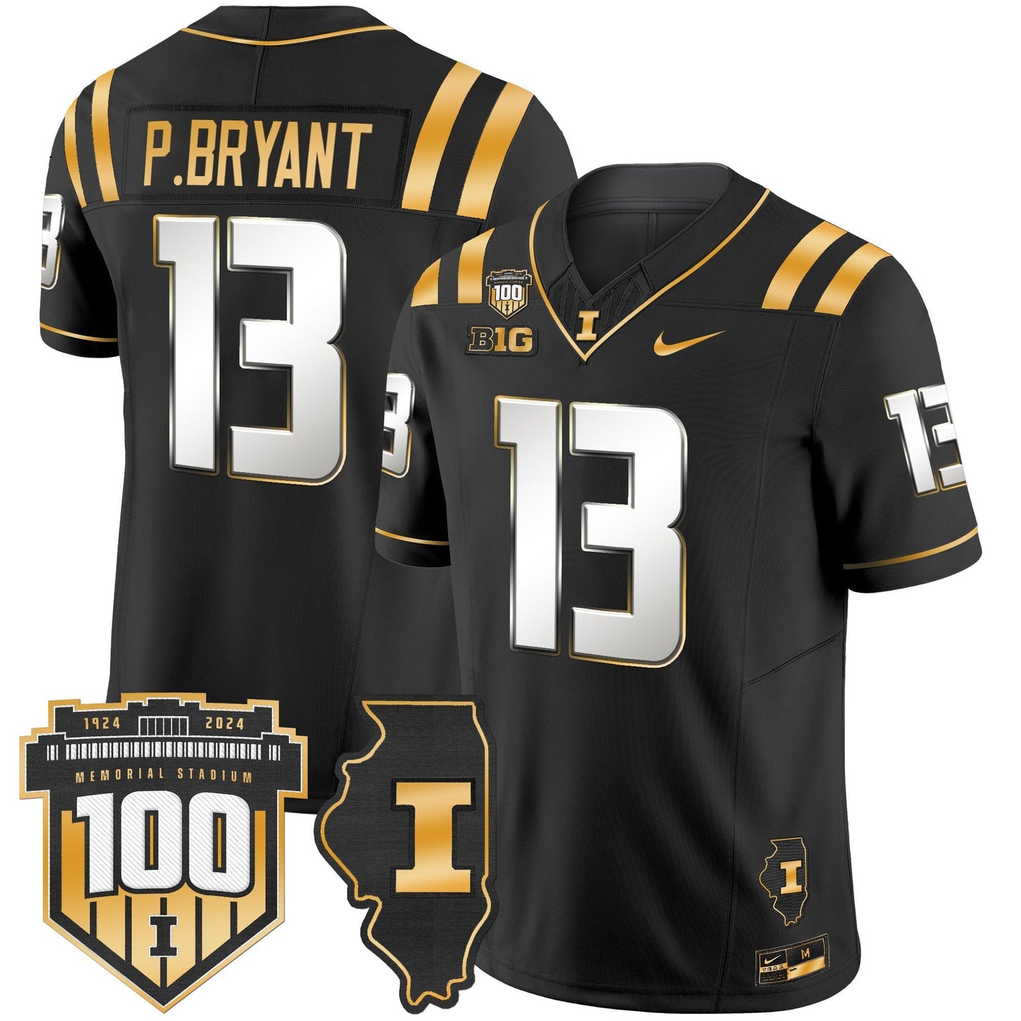 ILL 100th Memorial Stadium Patch Gold Vapor Limited Jersey - All Stitched