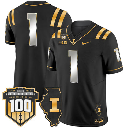 ILL 100th Memorial Stadium Patch Gold Vapor Limited Jersey - All Stitched