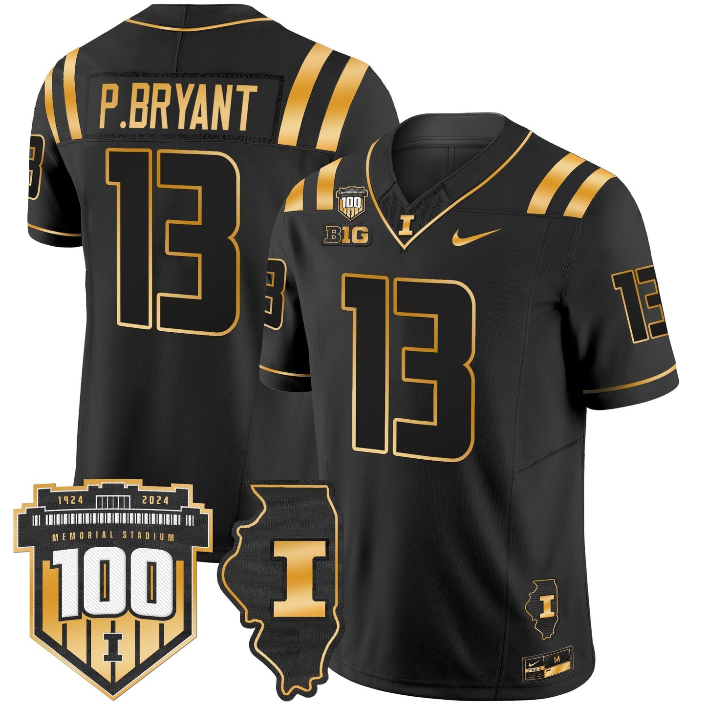 ILL 100th Memorial Stadium Patch Gold Vapor Limited Jersey - All Stitched