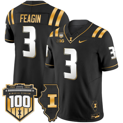 ILL 100th Memorial Stadium Patch Gold Vapor Limited Jersey - All Stitched