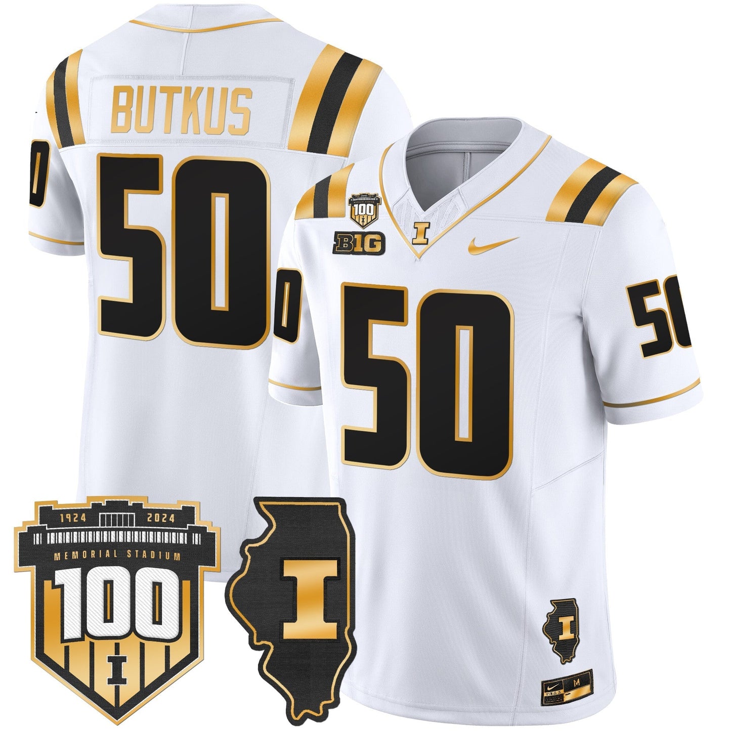 ILL 100th Memorial Stadium Patch Gold Vapor Limited Jersey - All Stitched