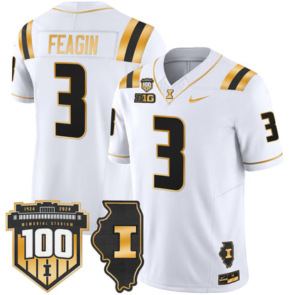 ILL 100th Memorial Stadium Patch Gold Vapor Limited Jersey - All Stitched