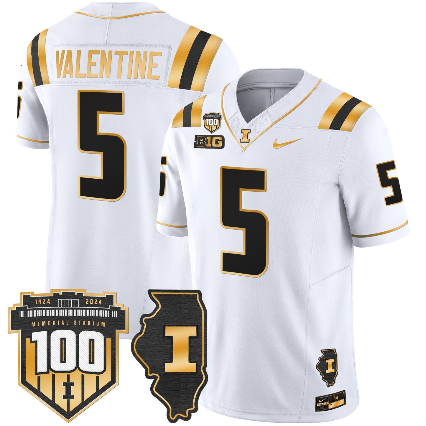 ILL 100th Memorial Stadium Patch Gold Vapor Limited Jersey - All Stitched