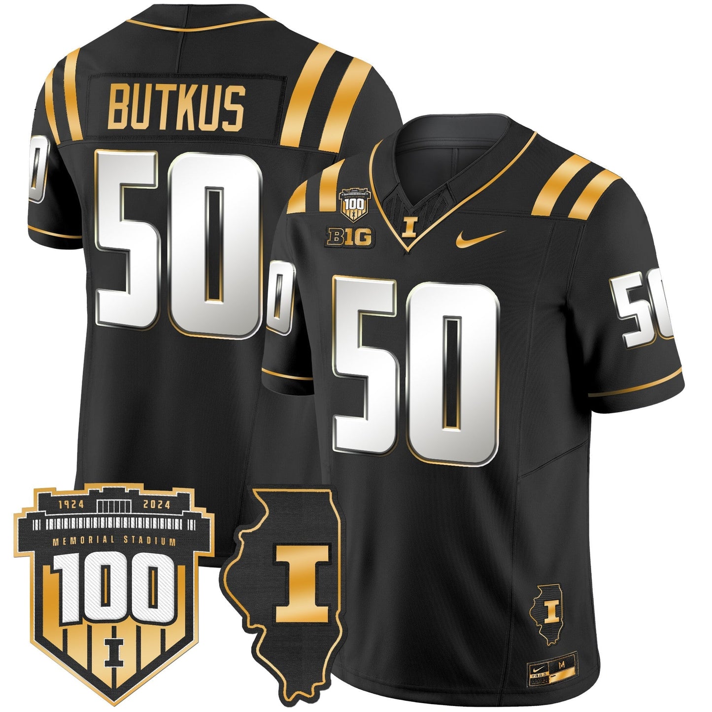 ILL 100th Memorial Stadium Patch Gold Vapor Limited Jersey - All Stitched