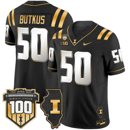 ILL 100th Memorial Stadium Patch Gold Vapor Limited Jersey - All Stitched