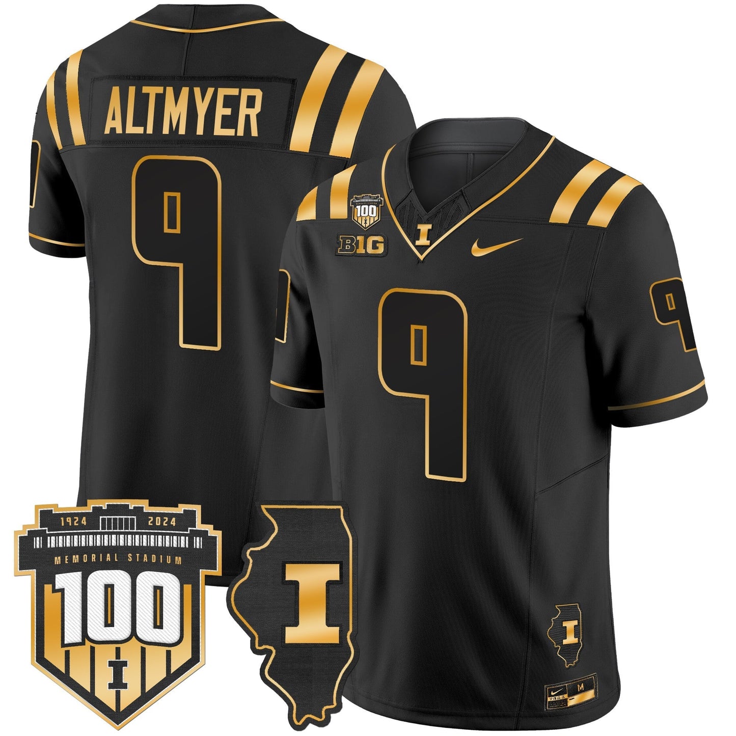 ILL 100th Memorial Stadium Patch Gold Vapor Limited Jersey - All Stitched