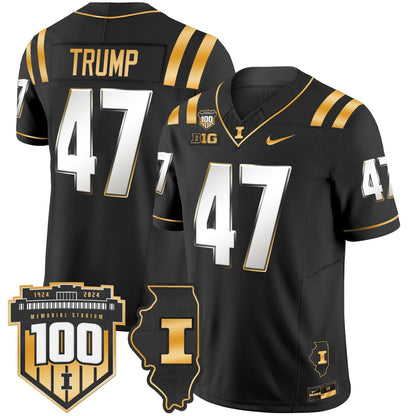ILL 100th Memorial Stadium Patch Gold Vapor Limited Jersey - All Stitched