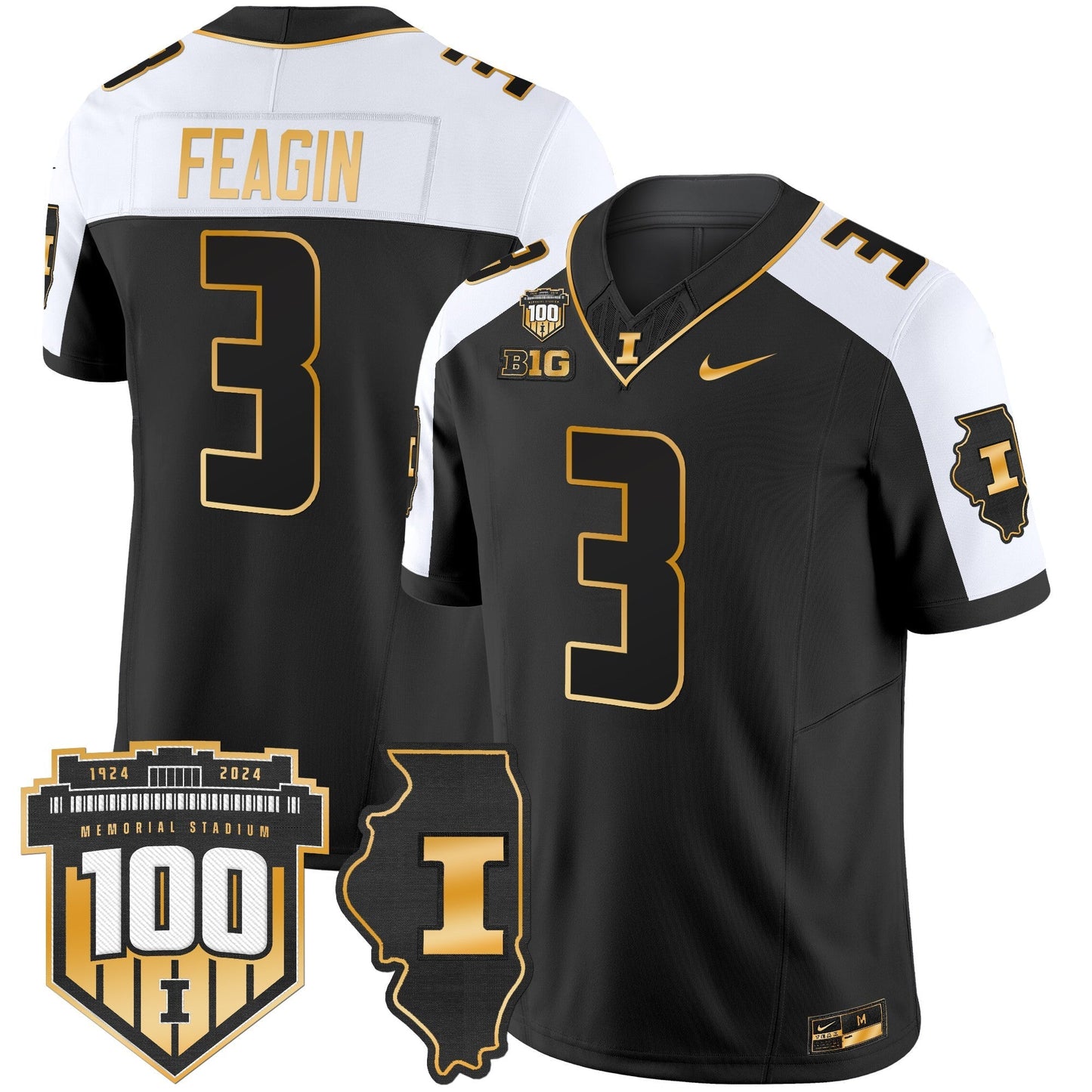 ILL 100th Memorial Stadium Patch Gold Vapor Limited Jersey - All Stitched