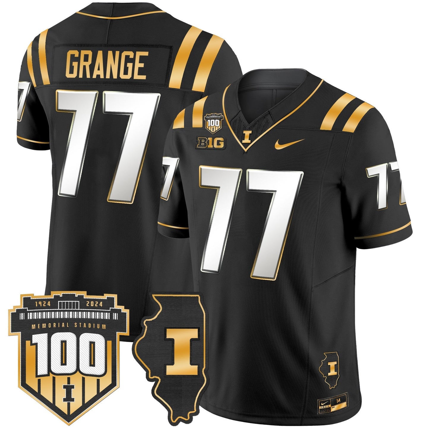 ILL 100th Memorial Stadium Patch Gold Vapor Limited Jersey - All Stitched