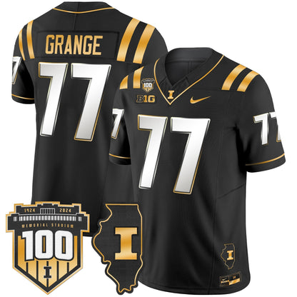 ILL 100th Memorial Stadium Patch Gold Vapor Limited Jersey - All Stitched