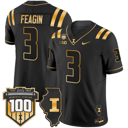 ILL 100th Memorial Stadium Patch Gold Vapor Limited Jersey - All Stitched