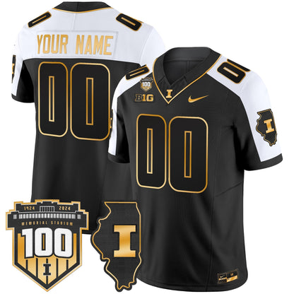 ILL 100th Memorial Stadium Patch Gold Vapor Limited Custom Jersey - All Stitched