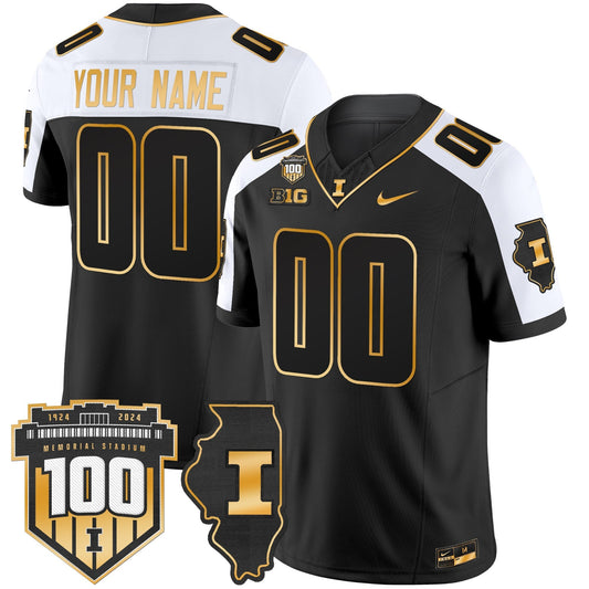 ILL 100th Memorial Stadium Patch Gold Vapor Limited Custom Jersey - All Stitched