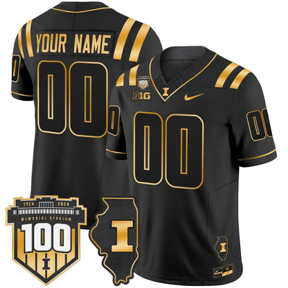 ILL 100th Memorial Stadium Patch Gold Vapor Limited Custom Jersey - All Stitched